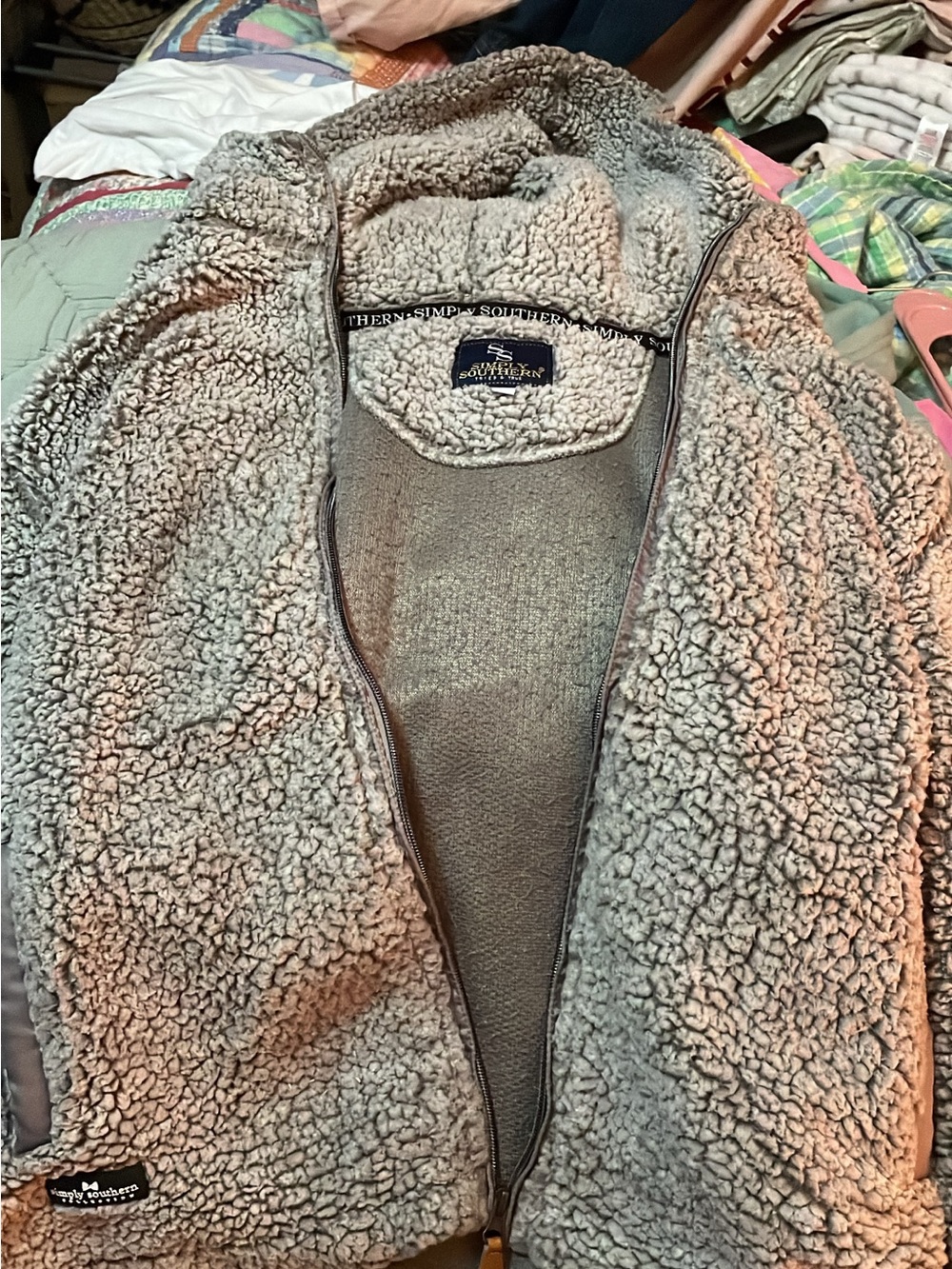 Simply Southern Gray Teddy Sherpa Zip Jacket